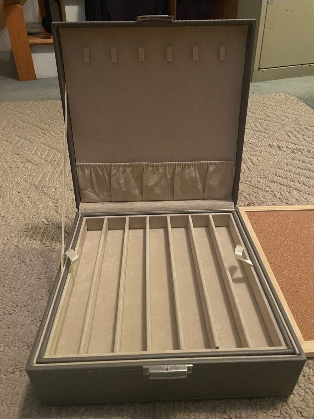 Beige Jewelry Organizer Box with Ring & Earring Storage